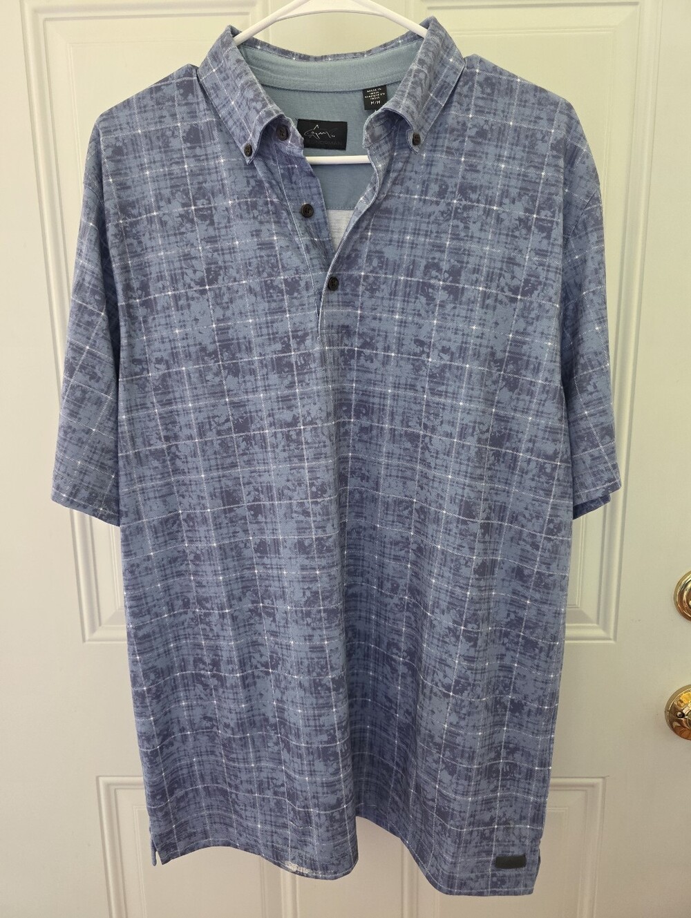 Greg Norman Collection Blue Plaid Short-Sleeve Polo Size Medium
